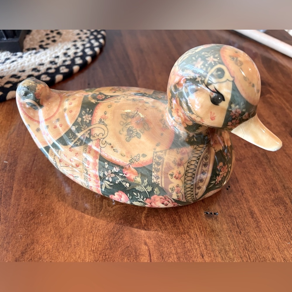 Vintage Ceramic Decoupage Floral Duck
